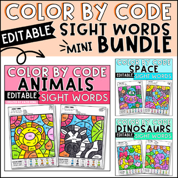 Preview of Editable Color by Code Sight Word Practice Morning Work Bundle