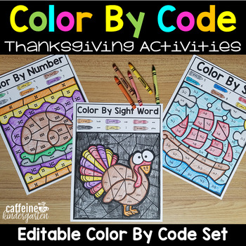Preview of Editable Color by Code Thanksgiving