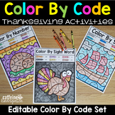 Editable Color by Code Thanksgiving