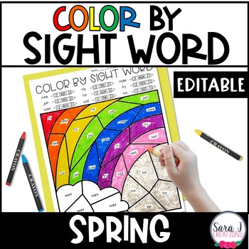 Preview of Spring Coloring Pages Color by Sight Word editable Easter St Patricks Day sheets