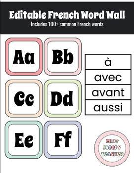 Preview of Editable Colorful French Word Wall - Mur de Mots