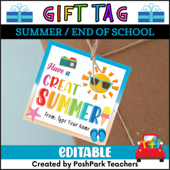 Preview of Editable Colorful Happy Summer Gift Tag, Beachy Have a Great Summer Gift Tags