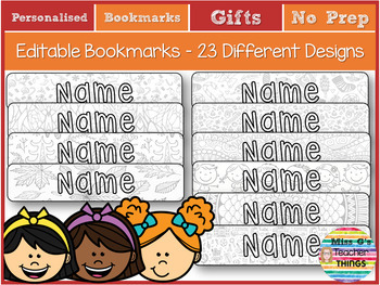 Preview of Editable Coloring Student Name Bookmarks - Christmas or Back to School Gift