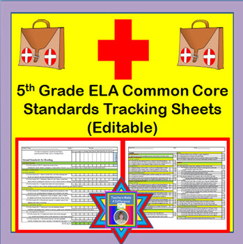 Preview of Tracking Sheets (EDITABLE) Common Core 5th Grade ELA by Domain/Cluster/Standard