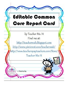 Preview of Editable Common Core Report Card