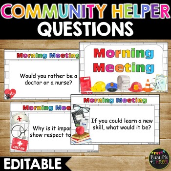 Preview of Editable Community Helpers Morning Meeting Question of the Day Community Circle