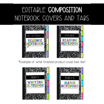 Preview of Editable Composition and Spiral Notebook Covers with Dividers + Tabs