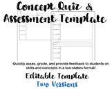 Editable Concept Quiz  & Assessment Template