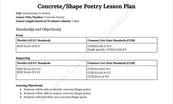 Preview of Editable Concrete/Shape Poetry Lesson Plan