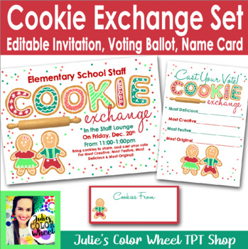Preview of Editable Cookie Exchange Staff Holiday or Christmas Party Invitation Set, WORD