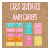Editable Coral Class Schedule & Math Centers for Bulletin 