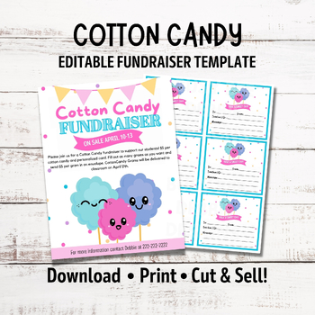 Preview of Editable Cotton Candy Fundraiser Template, Easter Cotton Candy, Kindness Week