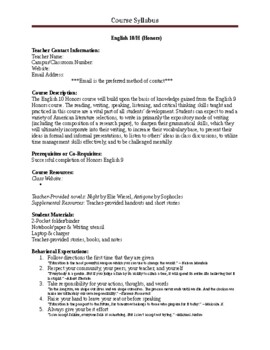 Preview of Course Syllabus English 10 Honors template(Editable resource)