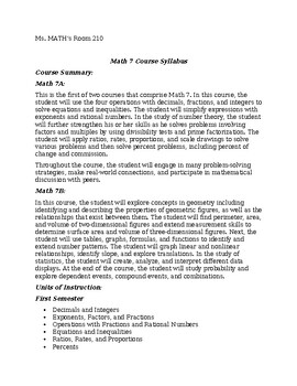 Preview of Editable Course Syllabus Template for Middle School Math