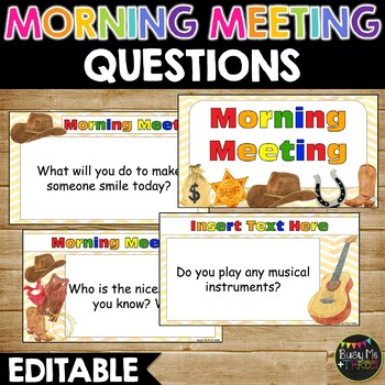 Preview of Editable Cowboy Themed Morning Meeting Question of the Day Community Circle