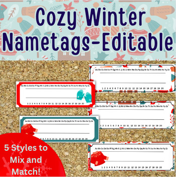 Preview of Editable Cozy Winter Name Tags For Students