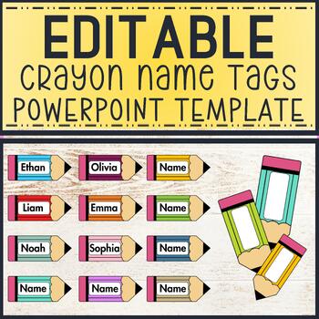 Preview of Editable Crayon Name Tags Set | Back to School