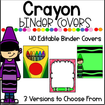 Preview of Crayon Themed Colorful Editable Binder Covers - Classroom Decor