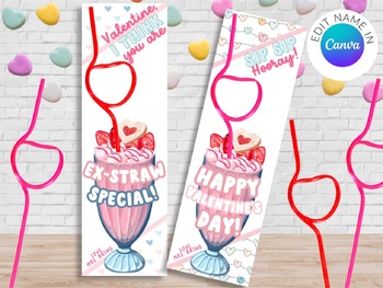 Preview of Editable Crazy Straw Valentine Card | Printable Valentine | Non-Food Valentine