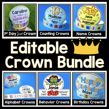 Preview of Editable Crown Bundle for Preschool and Kindergarten - Name Crowns Birthday Math