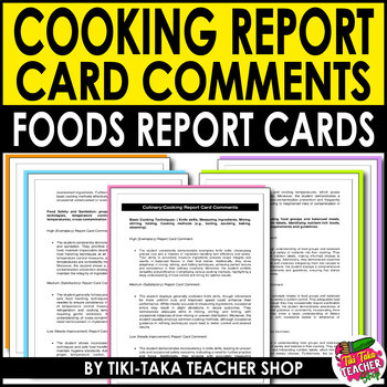 Preview of EDITABLE  Culinary/Cooking Report Card Comments - Food Evaluation Reports