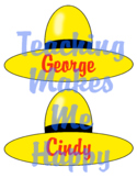 Editable Curious Yellow Hat Name Tags Labels for Cubbies, 