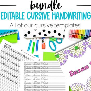 Preview of Editable Cursive Handwriting Practice Paper, Cursive Morning Work, BUNDLE