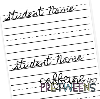 editable cursive name practice by caffeine and pretweens tpt