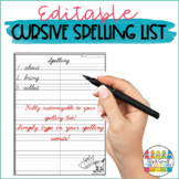 Editable Cursive Spelling List