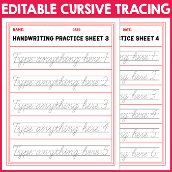 Preview of Editable Cursive Tracing worksheets : Handwriting Practice