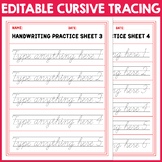 Editable Cursive Tracing worksheets : Handwriting Practice