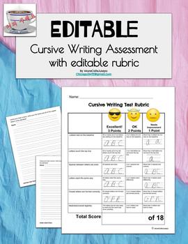 Preview of EDITABLE Cursive Writing Assessment with EDITABLE Rubric