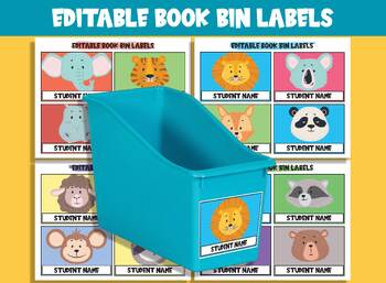 Preview of Editable Cute Animal Library Book Bin Labels: 16 Customizable Designs