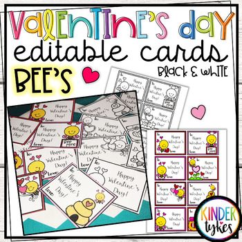 Preview of Editable Cute Bee Valentine's Day Cards
