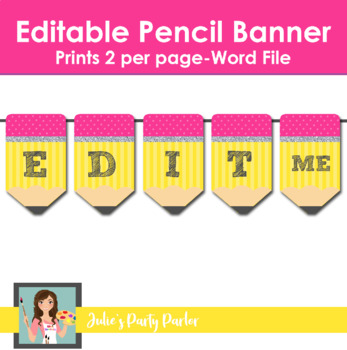 Preview of Editable Cute Pencil Teacher Banner