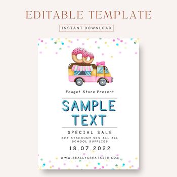 Preview of Editable Cute donut food truck theme flyer