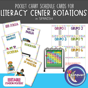 Preview of Editable Daily 5 Rotation Cards & Station Posters in SPANISH Dots
