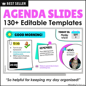 Preview of Editable Daily Agenda Google Slides Templates with Timers | Assignment Slides