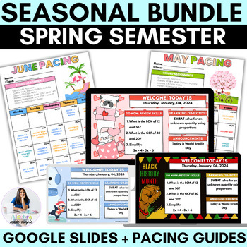 Preview of Editable Daily Agenda Lesson Slides Student Pacing Guide Spring Seasonal Bundle
