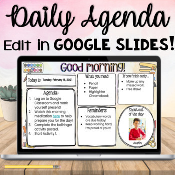 Preview of Editable Daily Agenda Morning and Afternoon Slides Back to School