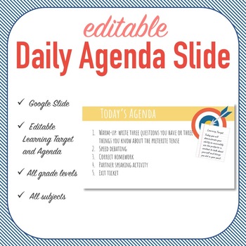Preview of Editable Daily Agenda Google Slide Template for All Grades, All Subjects