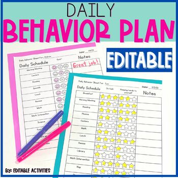 Preview of Daily Behavior Chart {1-3 Editable Goals!} {Individual Behavior Plan Template}