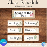 Editable Daily Class Schedule - Boho Plant Theme - Neutral