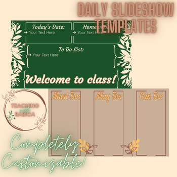 Preview of Editable Daily Classroom Slides - Simple Plant Decor | Google Slides Template