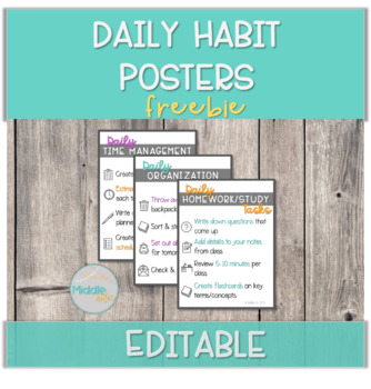 Preview of Editable Daily Executive Function Habit Posters