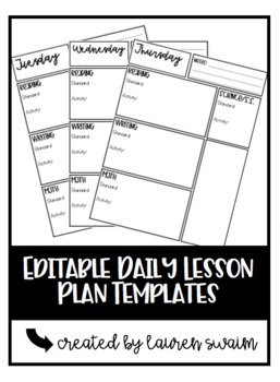 Editable Daily Lesson Plan Template by Lauren Swaim | TpT