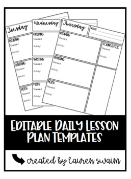 Preview of Editable Daily Lesson Plan Template