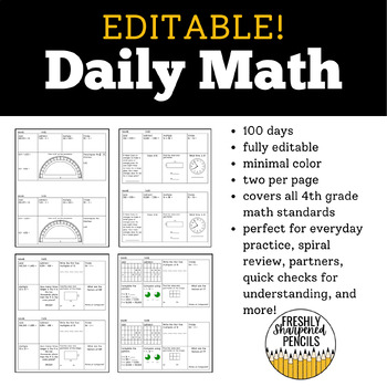 Preview of Editable Daily Math | Spiral Review