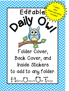 Preview of Editable Daily Owl Folder Cover, Back Cover, and Pocket Labels