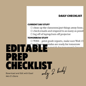 Preview of Editable Daily Prep Period Checklist